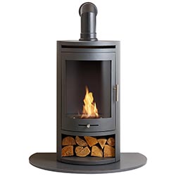 OKO S5 Cylindrical Charcoal Grey Bio Ethanol Stove with Angled Stove Pipe and  Granite Hearth